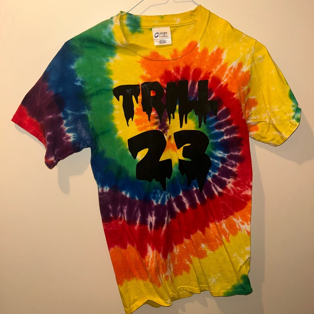 Vibrant Tie-Dye Short Sleeve T-Shirt in Yellow Red Blue Green and Purple